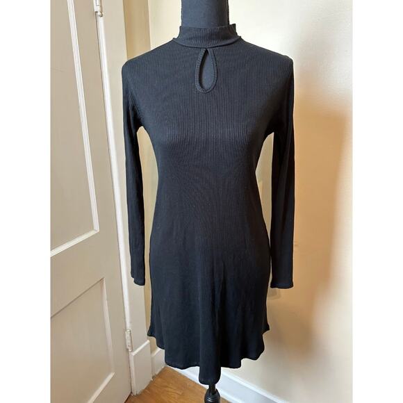 RVCA Black Dress Womens Small Mock Neck Long Sleeve Skater Dress A-Line - Picture 1 of 4